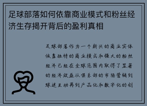 足球部落如何依靠商业模式和粉丝经济生存揭开背后的盈利真相