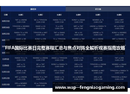 FIFA国际比赛日完整赛程汇总与焦点对阵全解析观赛指南攻略