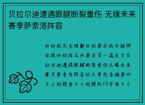 贝拉尔迪遭遇跟腱断裂重伤 无缘未来赛季萨索洛阵容